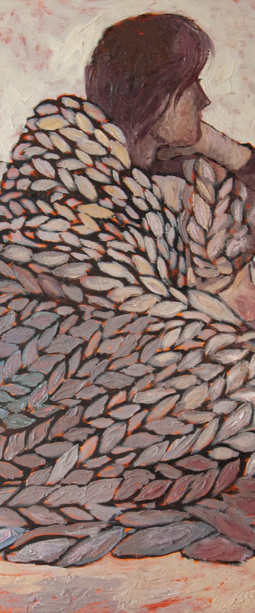 Healing properties of a blanket - Faceless Woman Original Modern Figurative Painting Original Oil Painting on Canvas by Dasha Pogodina
