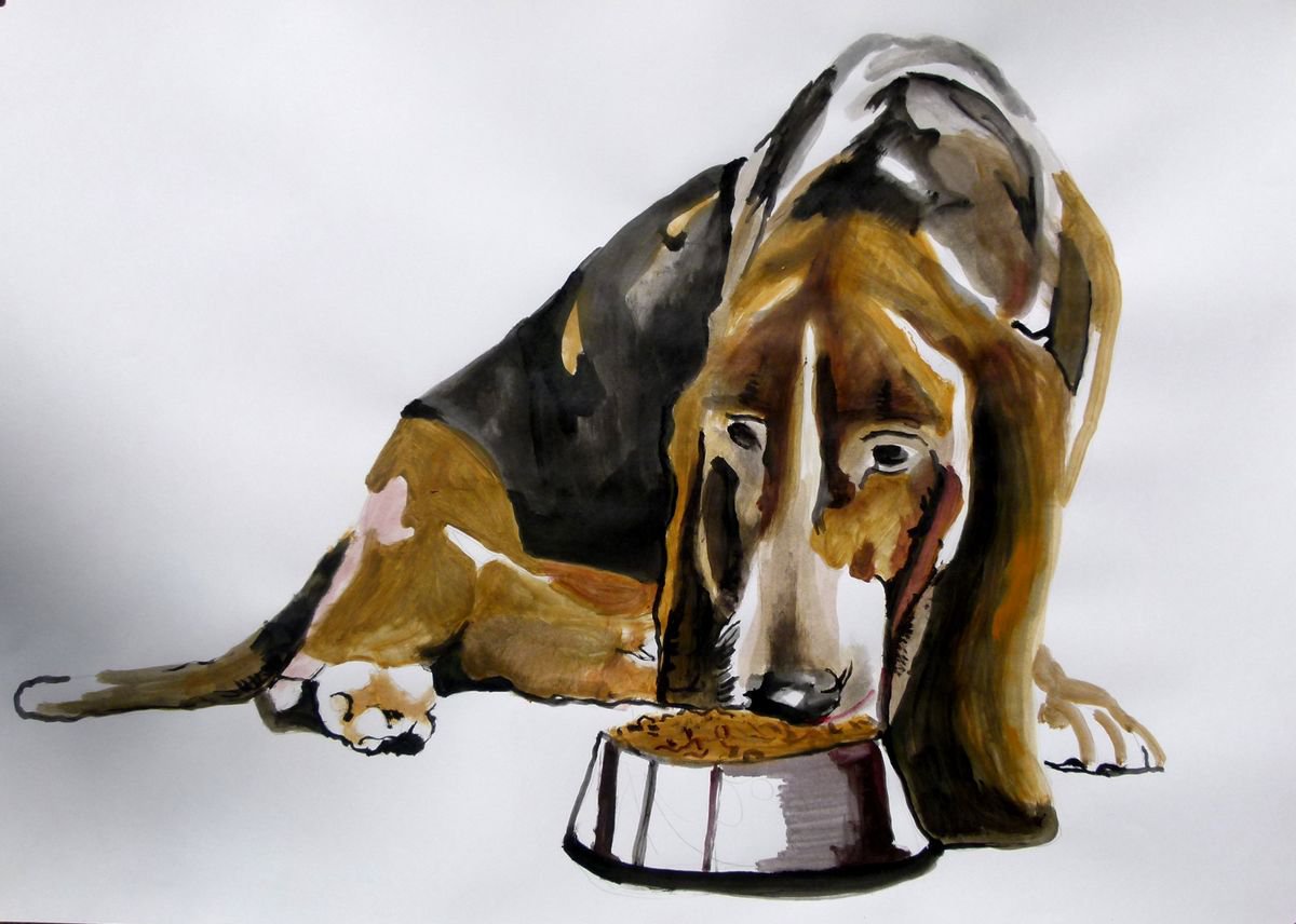 Photorealistic Animal Acrylic Painting By Soso Kumsiashvili, 33 X 24", Basset Hound, Original Artwork