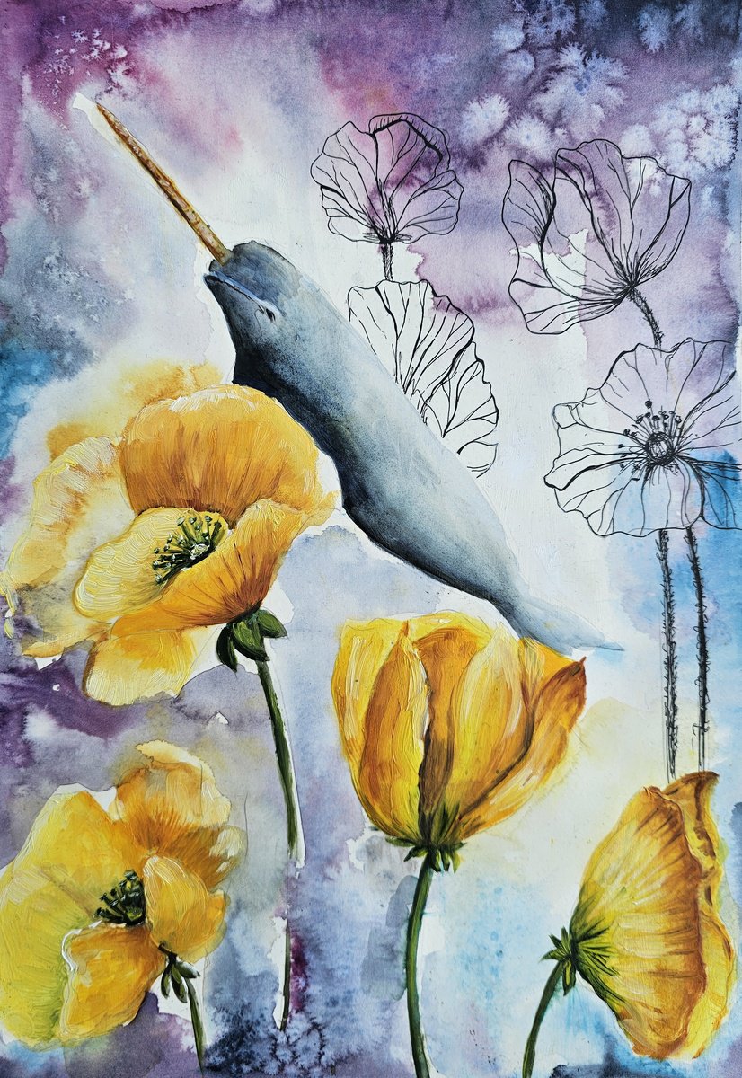 Illustrative Animal Painting By Evgenia Smirnova, 12 X 17, Magic Purple, Original Artwork