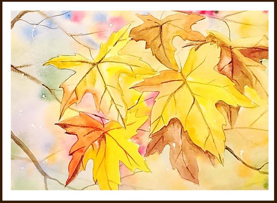 Autumn leaves. Watercolor painting.