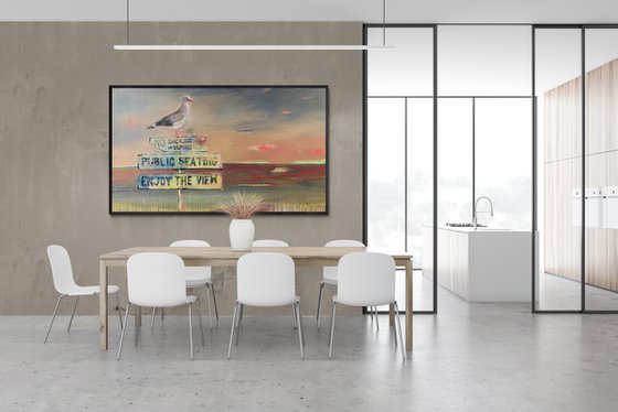 XXL Super Big Painting - "ENJOY THE VIEW" - Pop Art - Seascape - California - Bird - Seagull