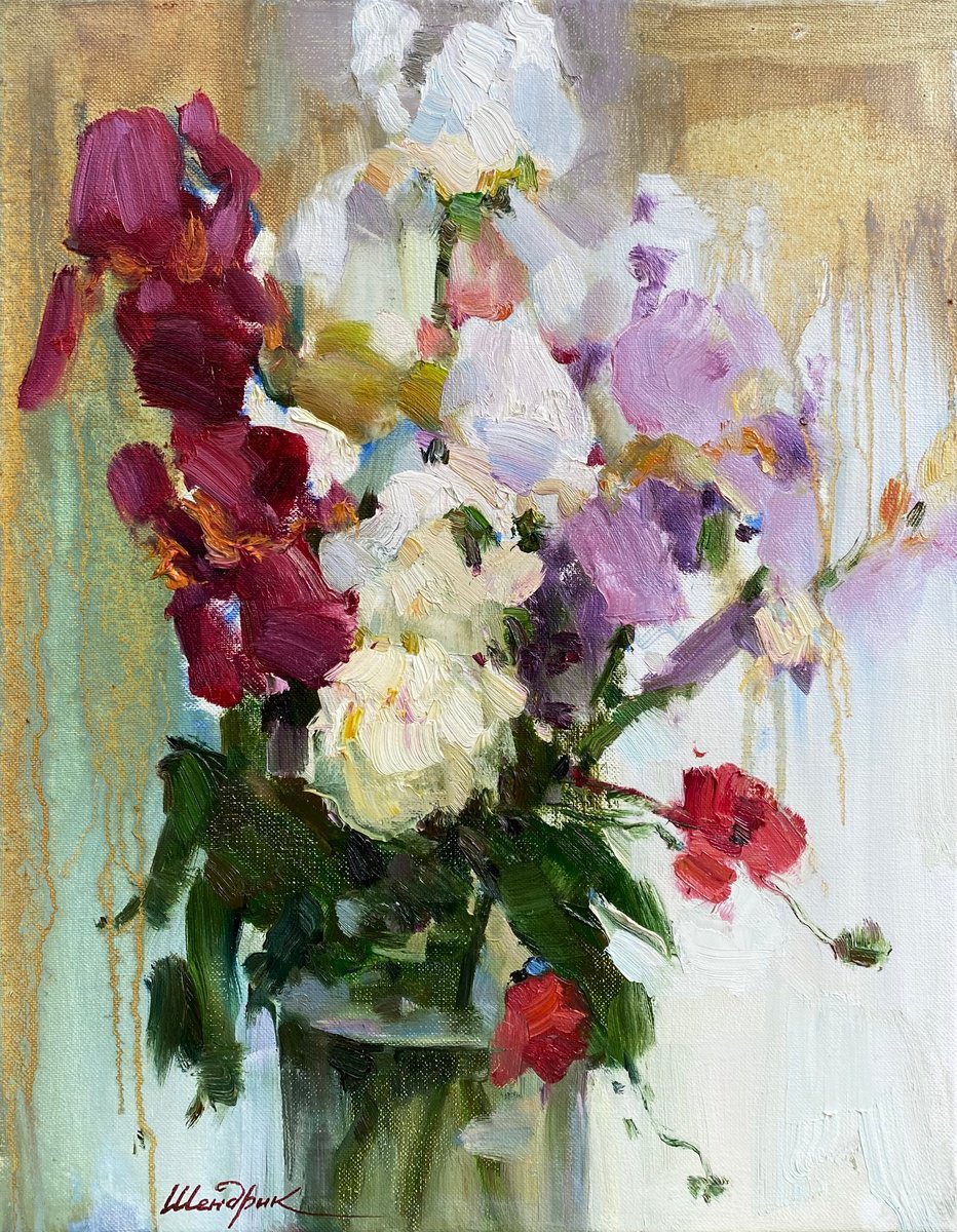 Impressionistic Botanical Oil Painting By Tetiana Shendryk, 14 X 18", Summer Flowers, Original Artwork