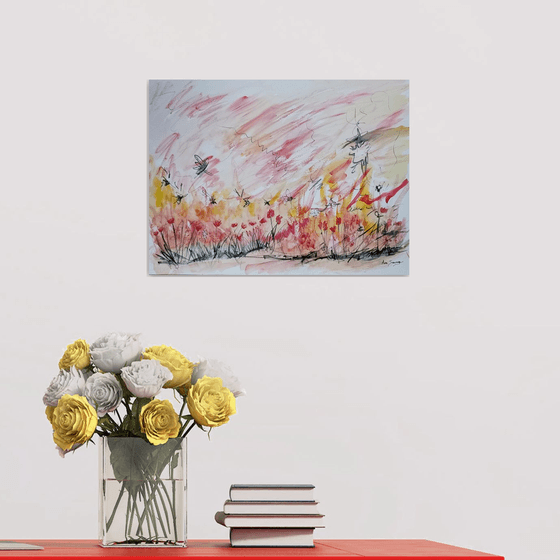 Fleurs rouges en fête - Watercolour