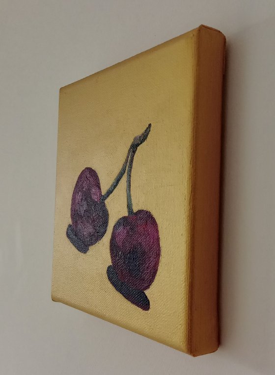 Dinky Cherries on Metallic Gold