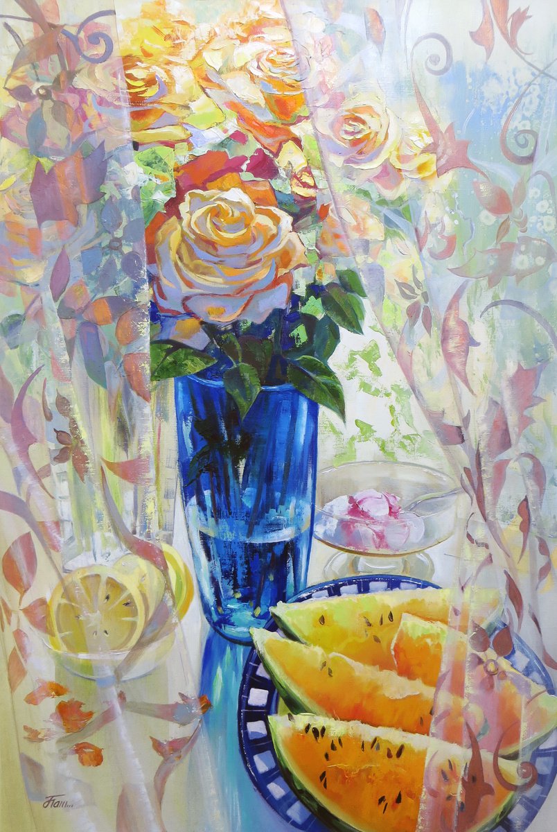 Yellow watermelon, 95x65, oil on canvas by Olga Panina