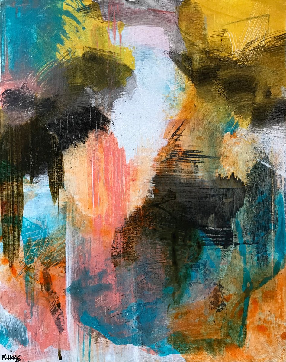 Organic Abstract Acrylic Painting By Kris Haas, 16 X 20", Disdain For The Rich, Original Artwork