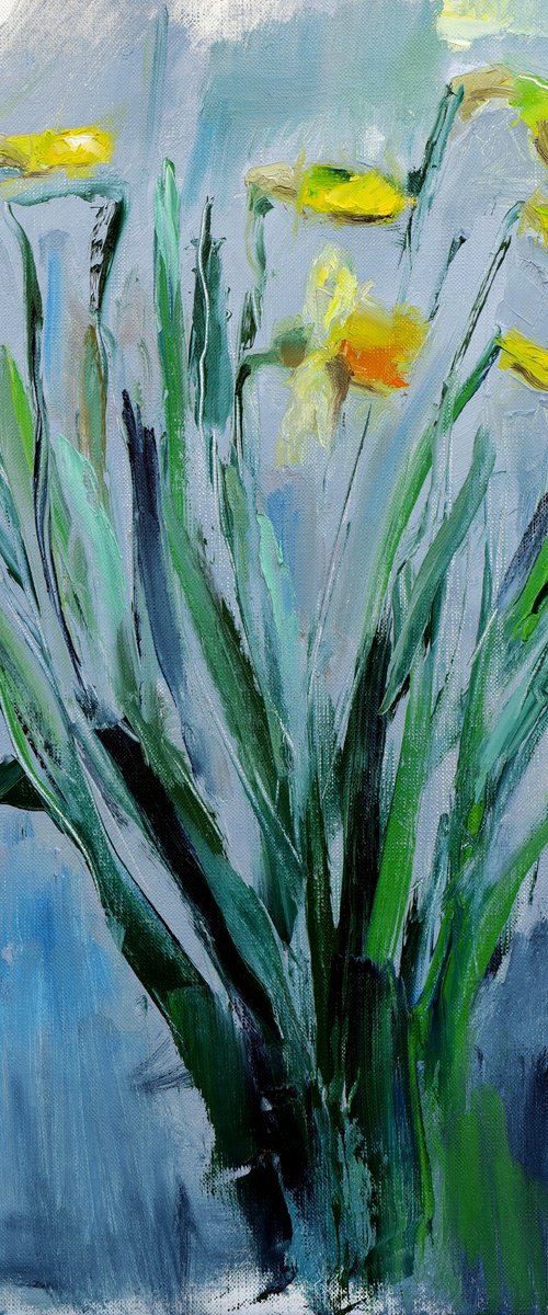 Vibrant Daffodils Flower Painting on Paper - Charming Floral Artwork by Anna Lubchik