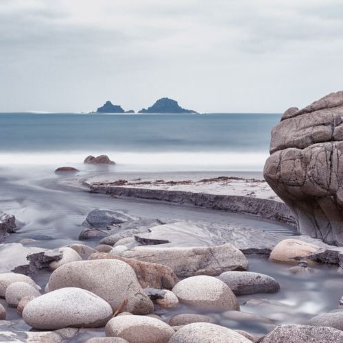 Nanven looking at the Brisons past Bubble Gum rock. by Paul Nash