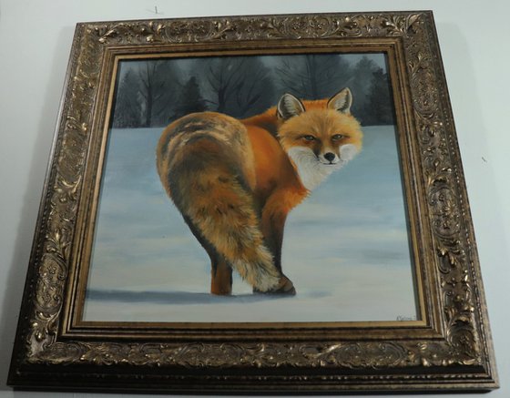 Fox in the Snow Animal original, Foxes Oil Artwork, by UK Artist Alex Jabore, Impressionism, Fox Lover Gift