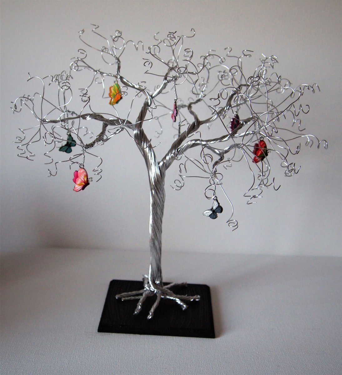 Silver wire tree sculpture with Enamelled Butterflies by Steph Morgan