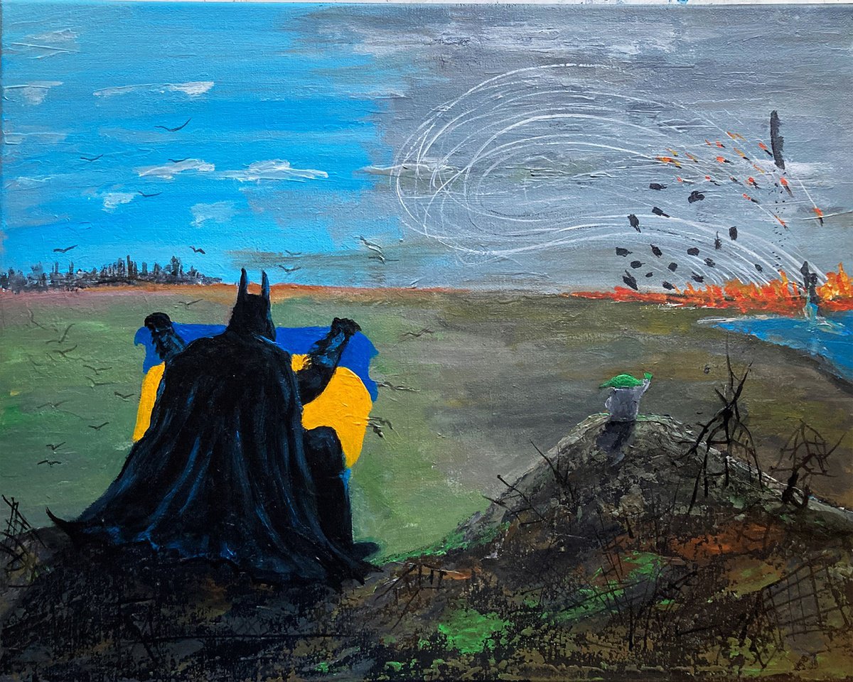 Urban And Pop Portrait Acrylic Painting By William F. Adams, 20 X 16", Even Super Heroes ..., Original Artwork