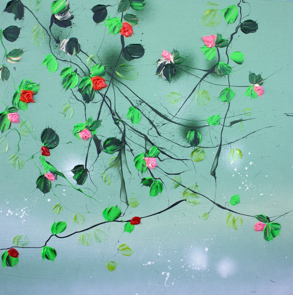 Green Romance III floral textured painting by Anastassia Skopp