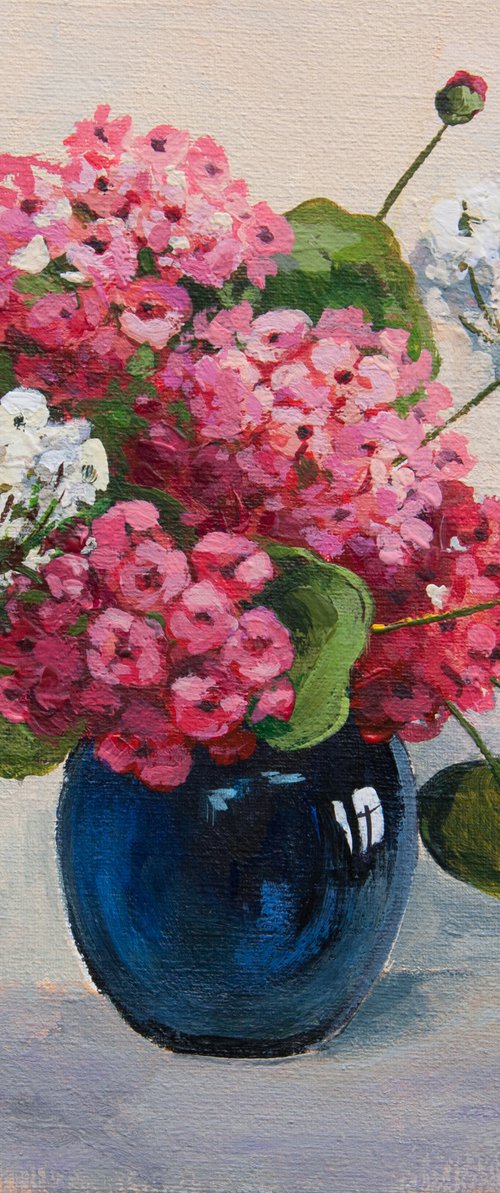 Geranium. Painting. Floral still life. 8 x 8in. by Tetiana Vysochynska