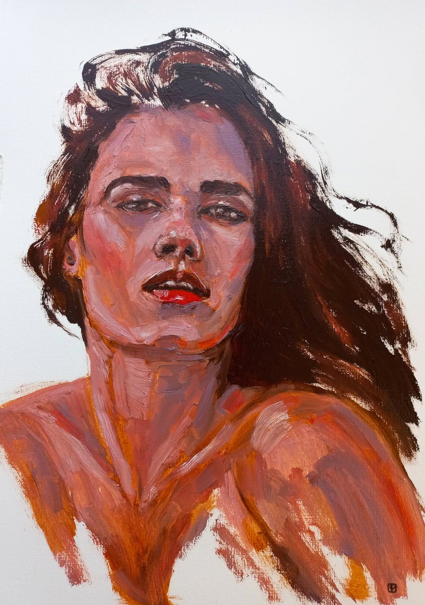 Passion. Woman oil portrait, etude, impressionistic painting, female contemporary art by Tatiana Myreeva