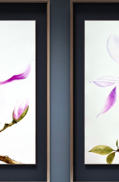 Diptych Wild Pink magnolia by Yuliia Sharapova