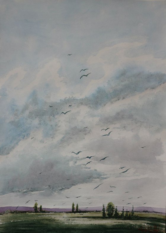 RAINY CLOUDS (2019) WATERCOLOR 60*42CM