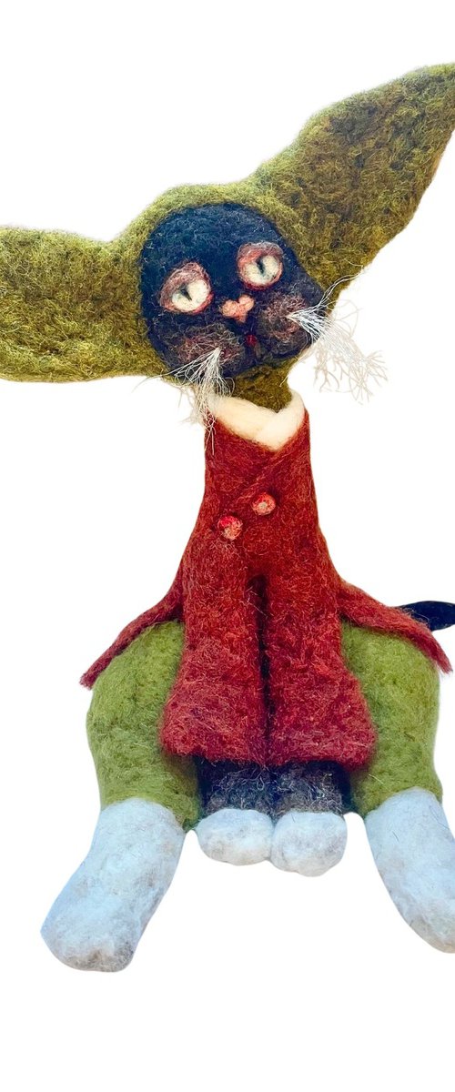 TAO the Cat, felted wool hare by Eleanor Gabriel