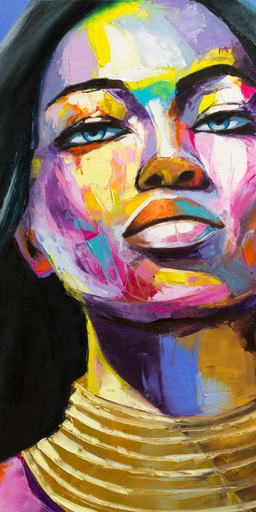 "Pride of the wind", a fantasy woman palette knife portrait from "colorful emotions" collection by Lana Frey