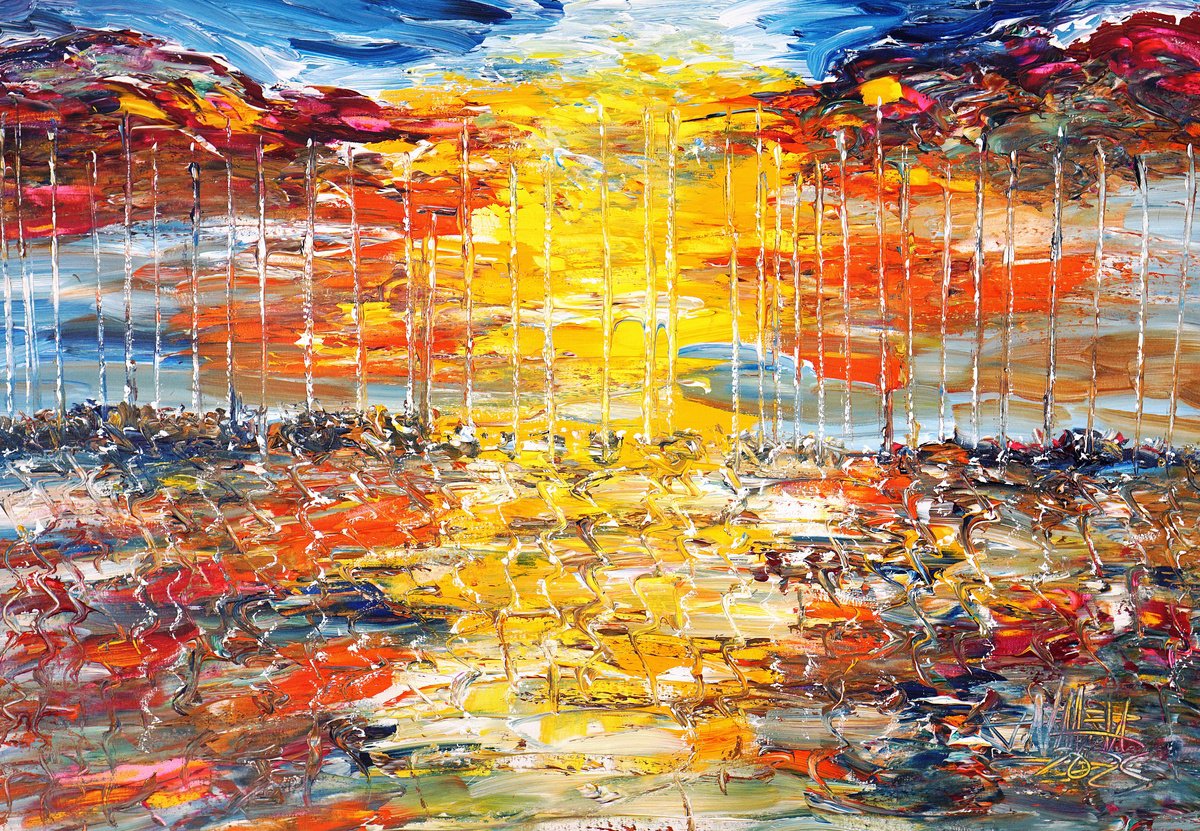 Abstract Acrylic Painting By Peter Nottrott, 47 X 33", Sail Boat Marina M 8, Original Artwork