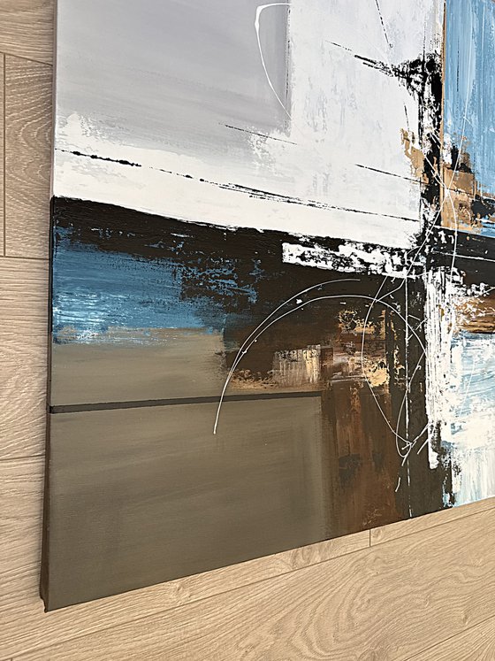 Large Neutral Triptych 240x140 cm Blue Gray
