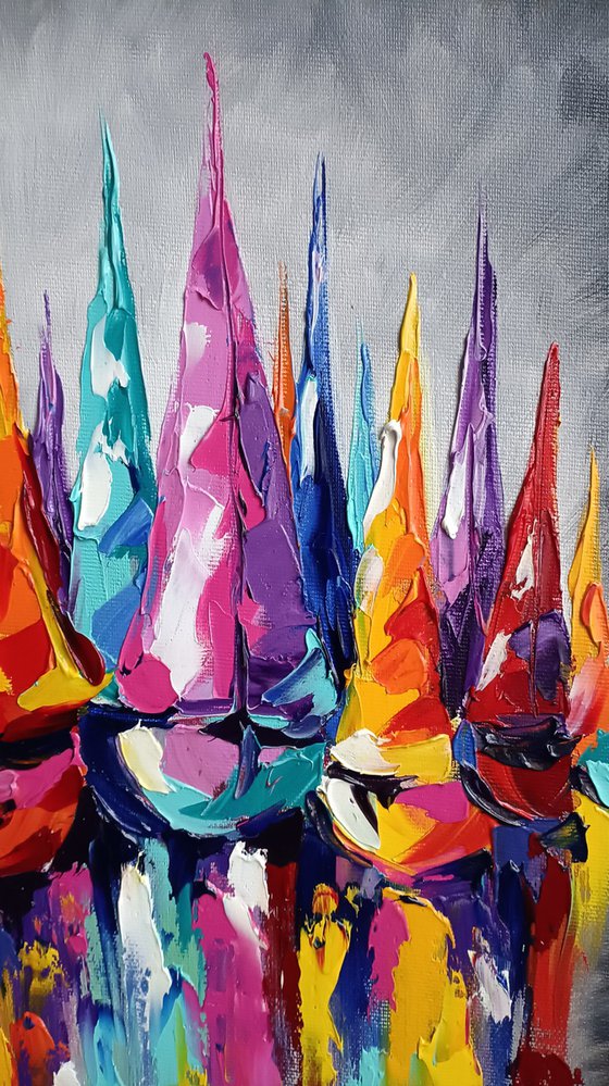 Racing - yacht, boats, oil painting, yacht club, sea with yachts, seascape, yacht original painting, gift
