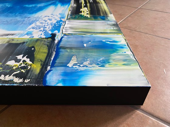 "Cold Front" - Save As A Series - Original PMS Abstract Acrylic Painting Diptych On Recycled Wooden Desk Panels - 54" x 26"