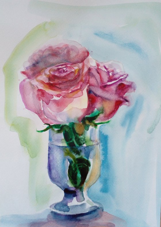 Three May Roses in a glass/study1