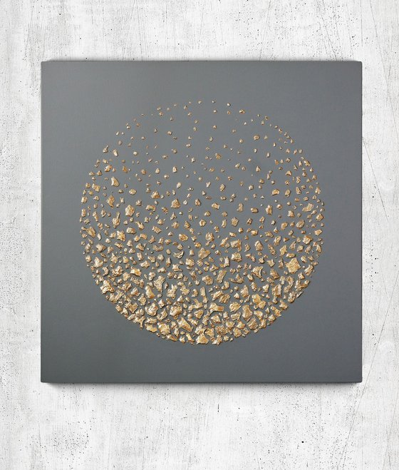 "Meteorites" Black gold space textured art