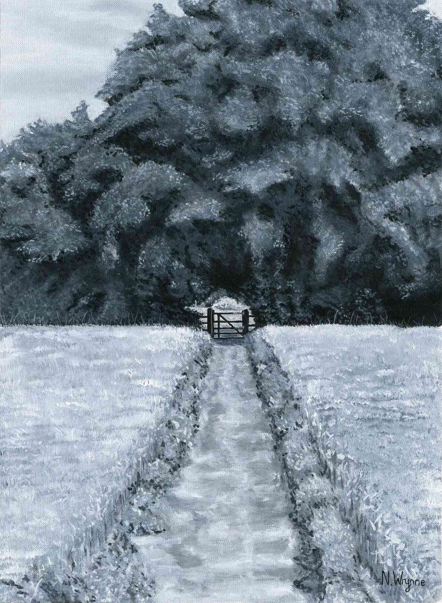 The Gate at the end of the Field - Countryside Landscape Painting by Neil Wrynne