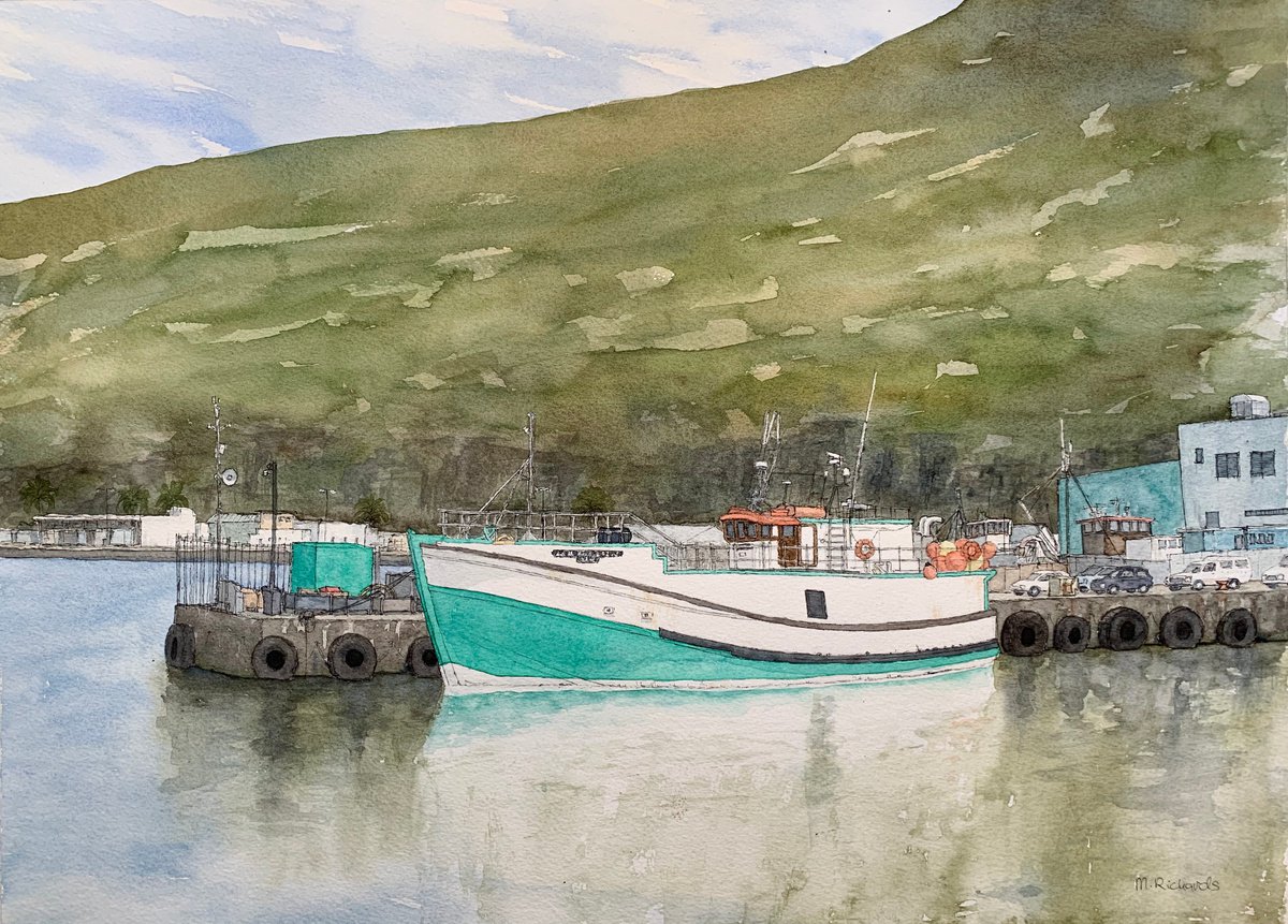 Impressionistic Landscape Watercolour By Michael Richards, 20 X 15", Harbour Reflections, Original Artwork