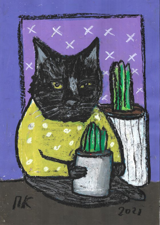 Cat with plants