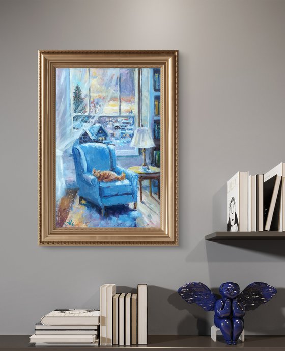 Ginger cat and armchair