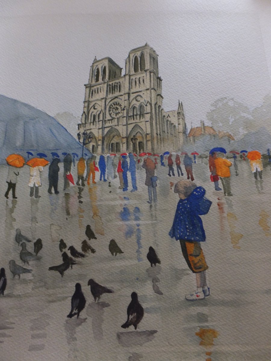 Photorealistic Cityscapes Watercolour By David Harmer, 12 X 15, Paris In The Rain, Original Artwork