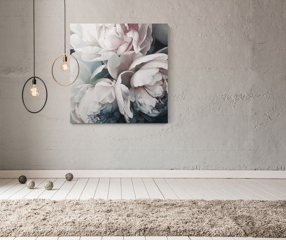 "Tender peonies"  White flower oil canvas art