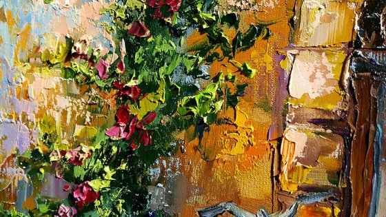 Painting oil " Cozy patio " original impasto artwork