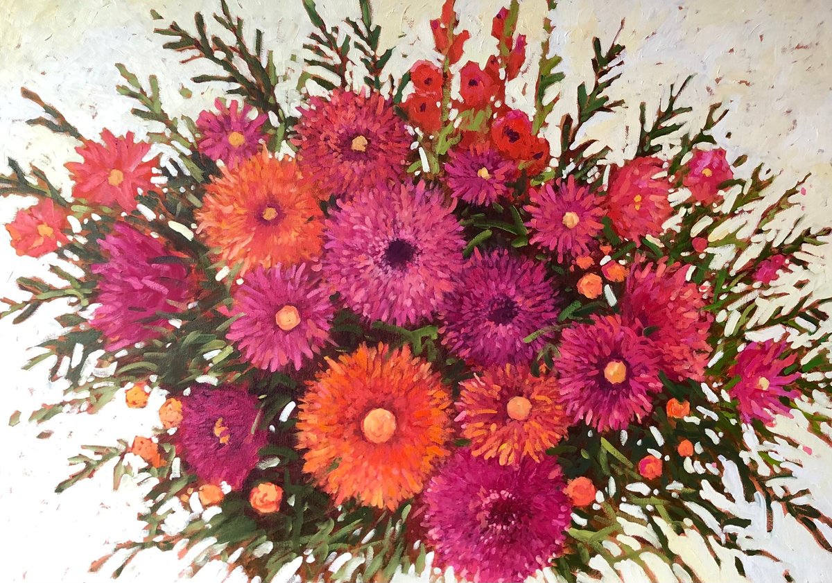 Impressionistic Landscape Oil Painting By Volodymyr Smoliak, 39 X 28", Garden Radiance, Original Artwork