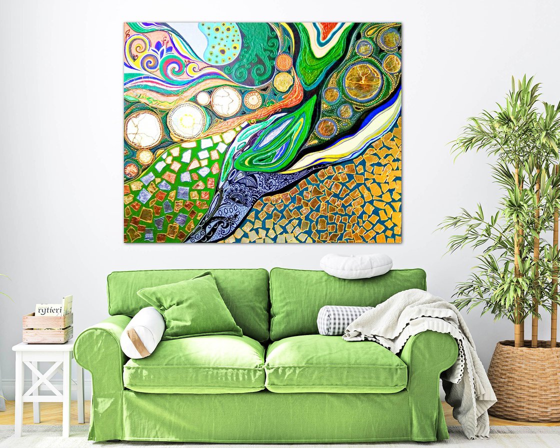 Abstract painting, Large abstract art - Green forest magic Mixed-media ...