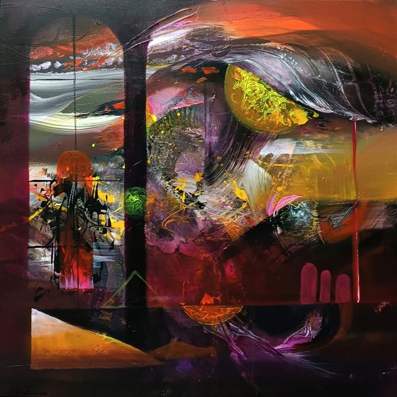 Large framed abstract mindscape autumn colors melancholia enigmatic masterpiece by O Kloska
