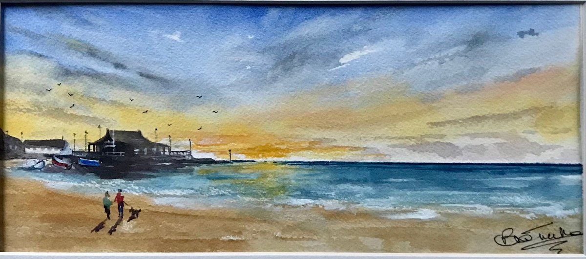 Impressionistic Landscape Watercolour By Brian Tucker, 11 X 5, Dawn At Broadstairs 2, Original Artwork