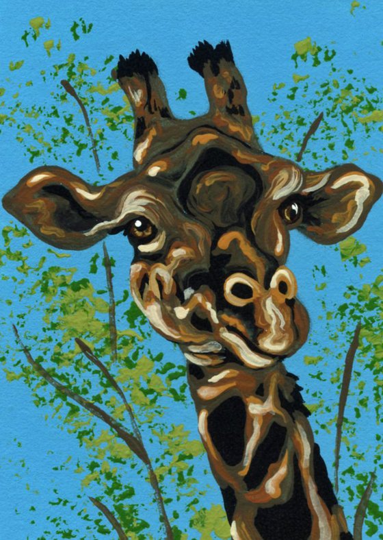 ACEO ATC Original Painting Giraffe Wildlife Art-Carla Smale