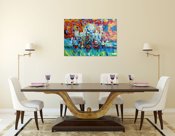 Sunny morning (100x70cm, cubism, oil painting)