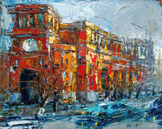 Cityscape - Armenian Republic Square, Oil painting, 24x30cm, impressionism