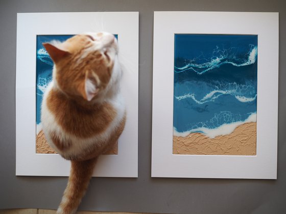Diptych "On the beach" - set of 2 original seascape 3d artwork