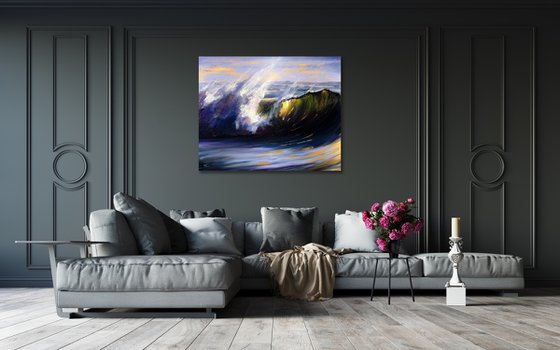 Golden Glass Wave. Seascape painting