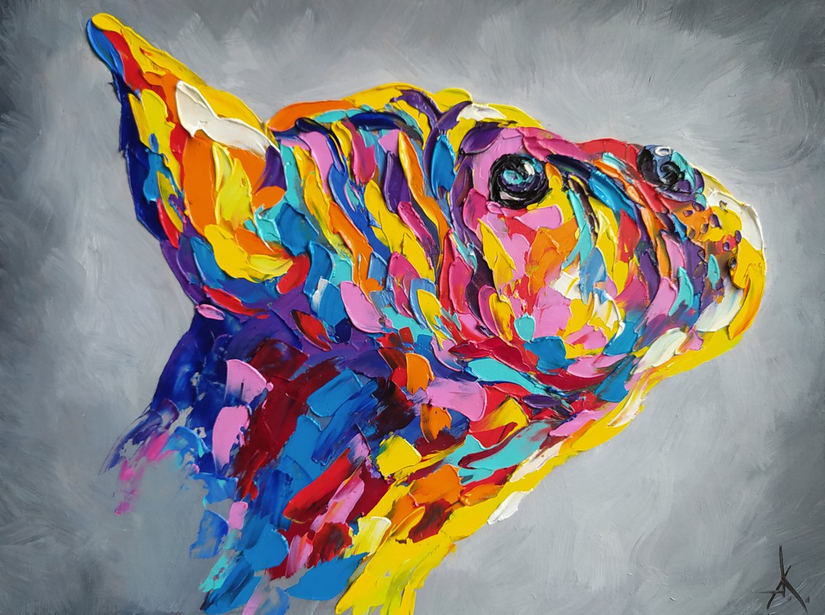 Bulldog - dog, animals, oil painting, French Bulldog oil painting, pet, pet oil painting by Anastasia Kozorez