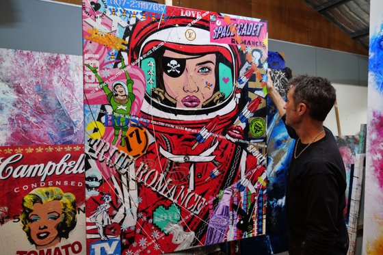 Red Space Pirate 120cm x 150cm Space Cadet Pirate Textured Urban Pop Art