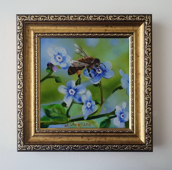Honey Bee on Blue Flower