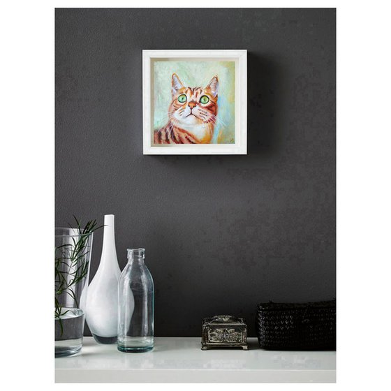 Cute Cat Portrait Artwork Cat Oil Painting Funny Pet Wall Art Kitten Art