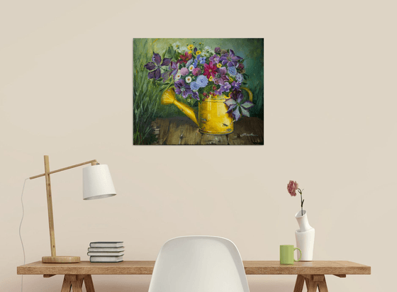 "BOUGUET FOR GRANDMA'' oil painting on canvas. Garden flowers