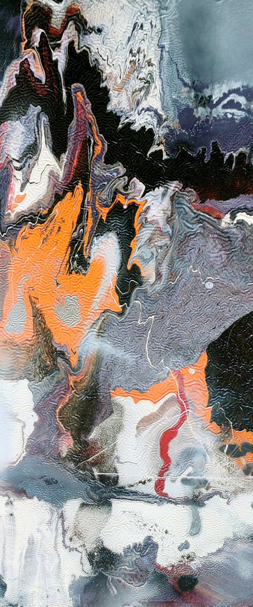 By the fire in the night stunning relief painting rich texture masterpiece by O Kloska by Kloska Ovidiu